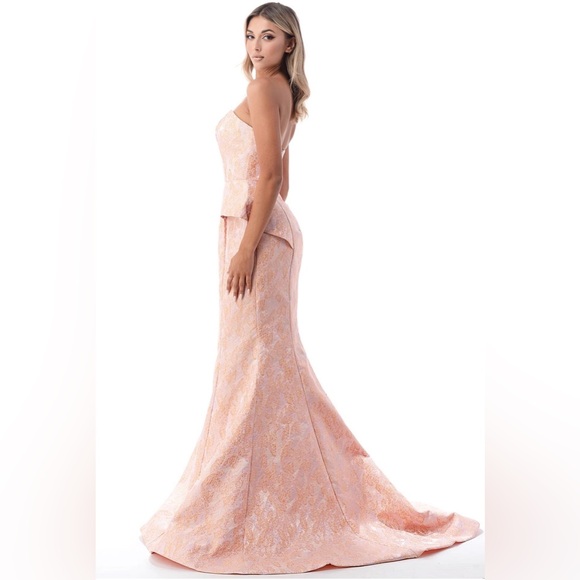 Strapless Peplum Mermaid 
Gown by Cinderella Divine - Picture 2 of 9